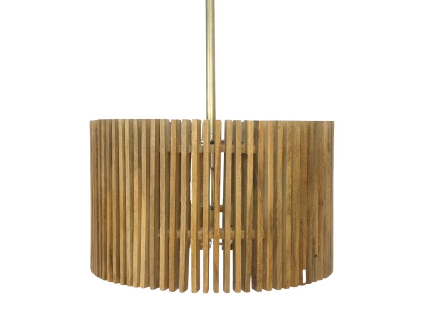 Wooden slatted design round lamp with 3 light fitting