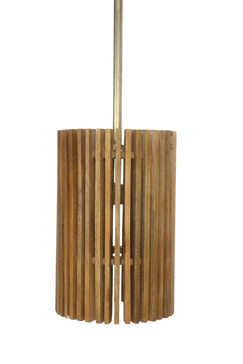 Wooden slatted design round lamp with 3 light fitting