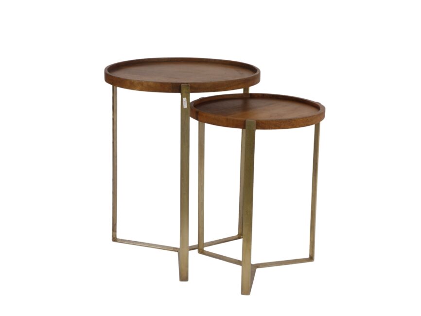 Iron Set of 2 tables with round wood tops