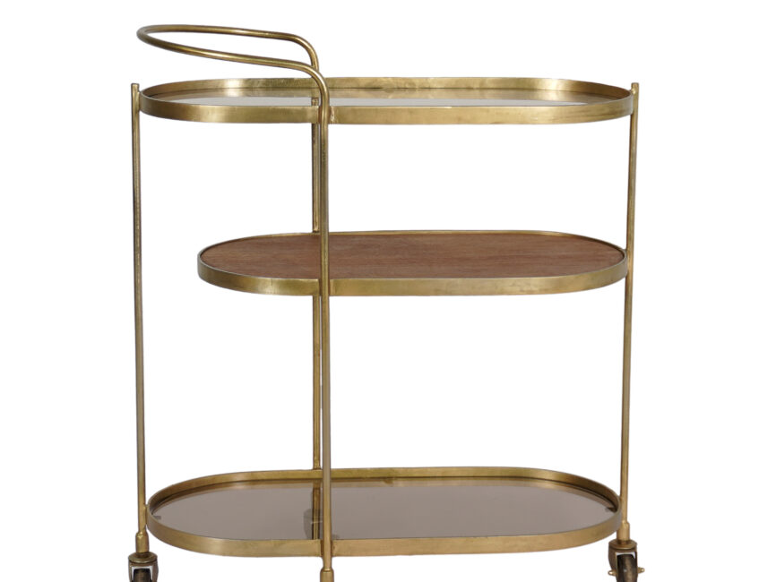 Iron Oval barcart with amber glass and wood top