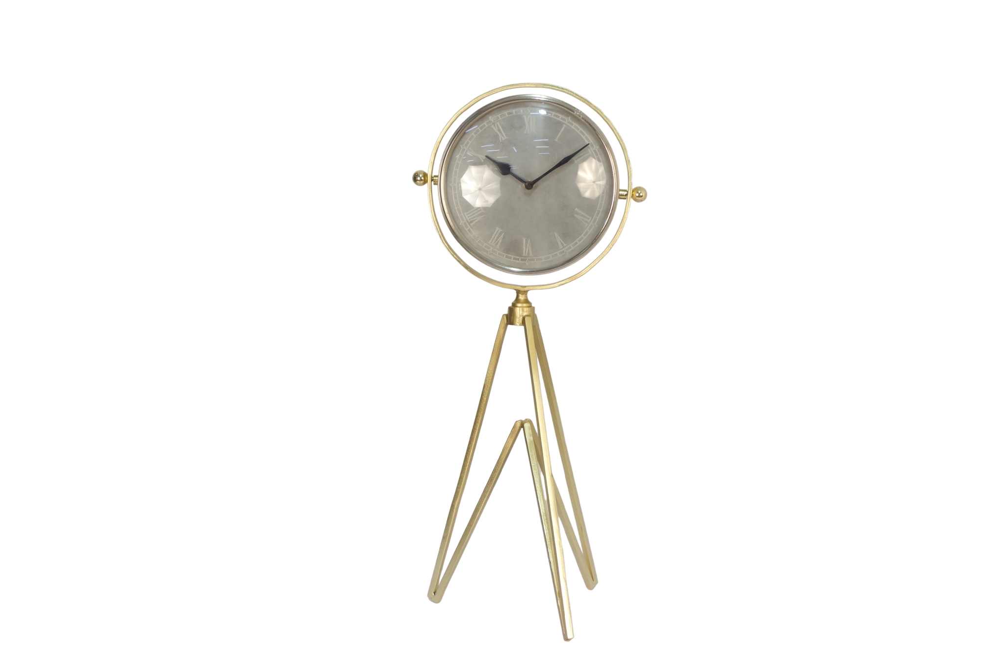 Clock on tall forged pyramid design base