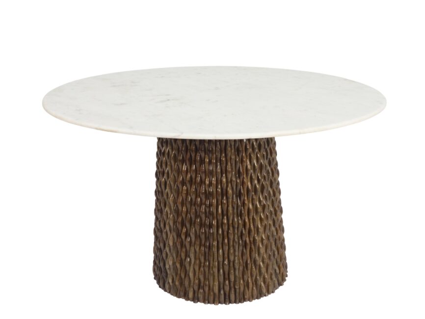 Wooden Dining table with indivually carved strip design base with marble top