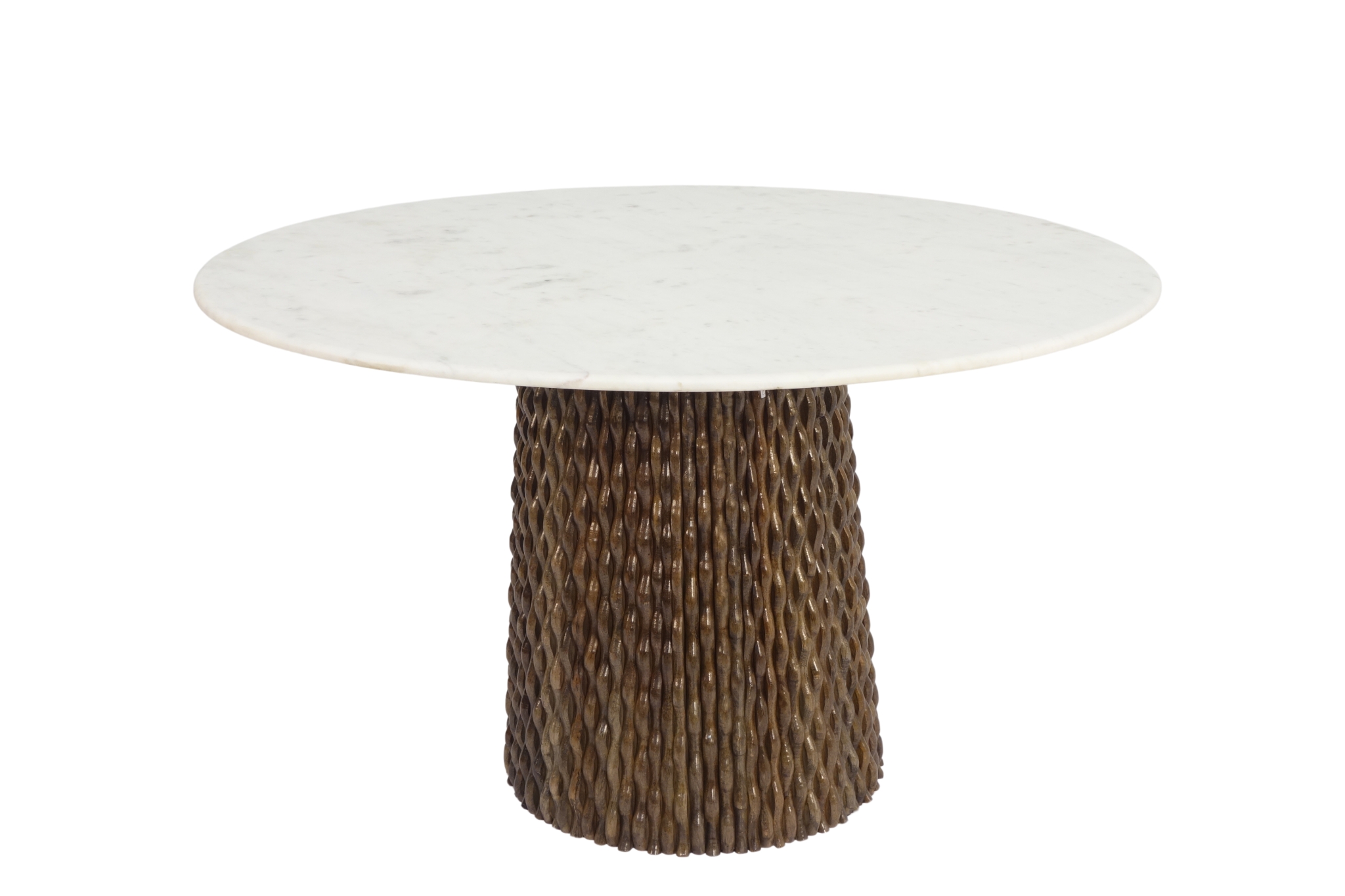 Wooden Dining table with indivually carved strip design base with marble top