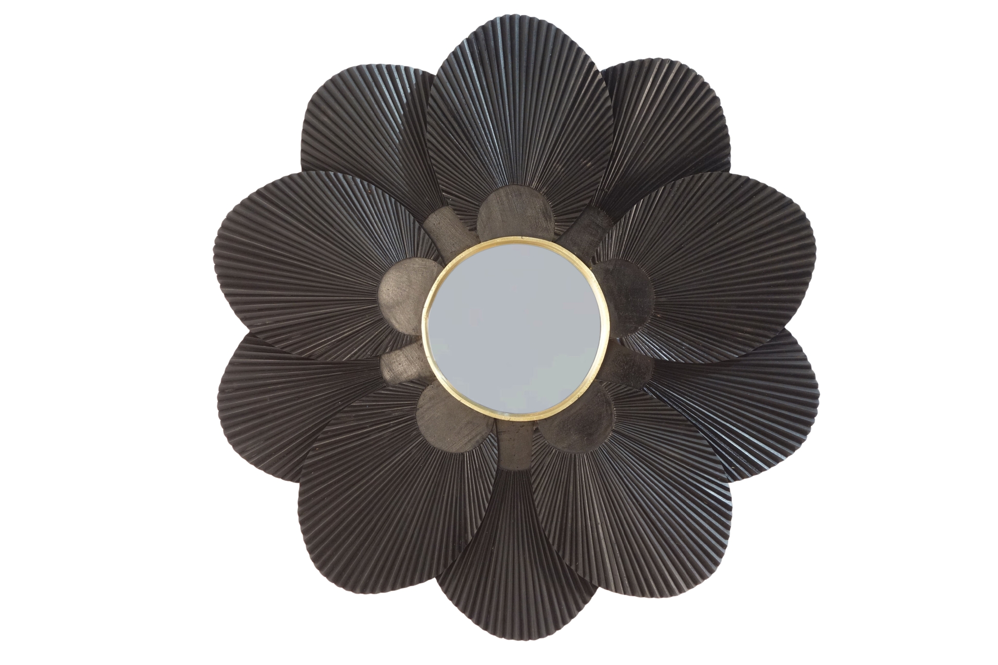 Wooden raised line design multi layer Flower design mirror with Brass clad ring