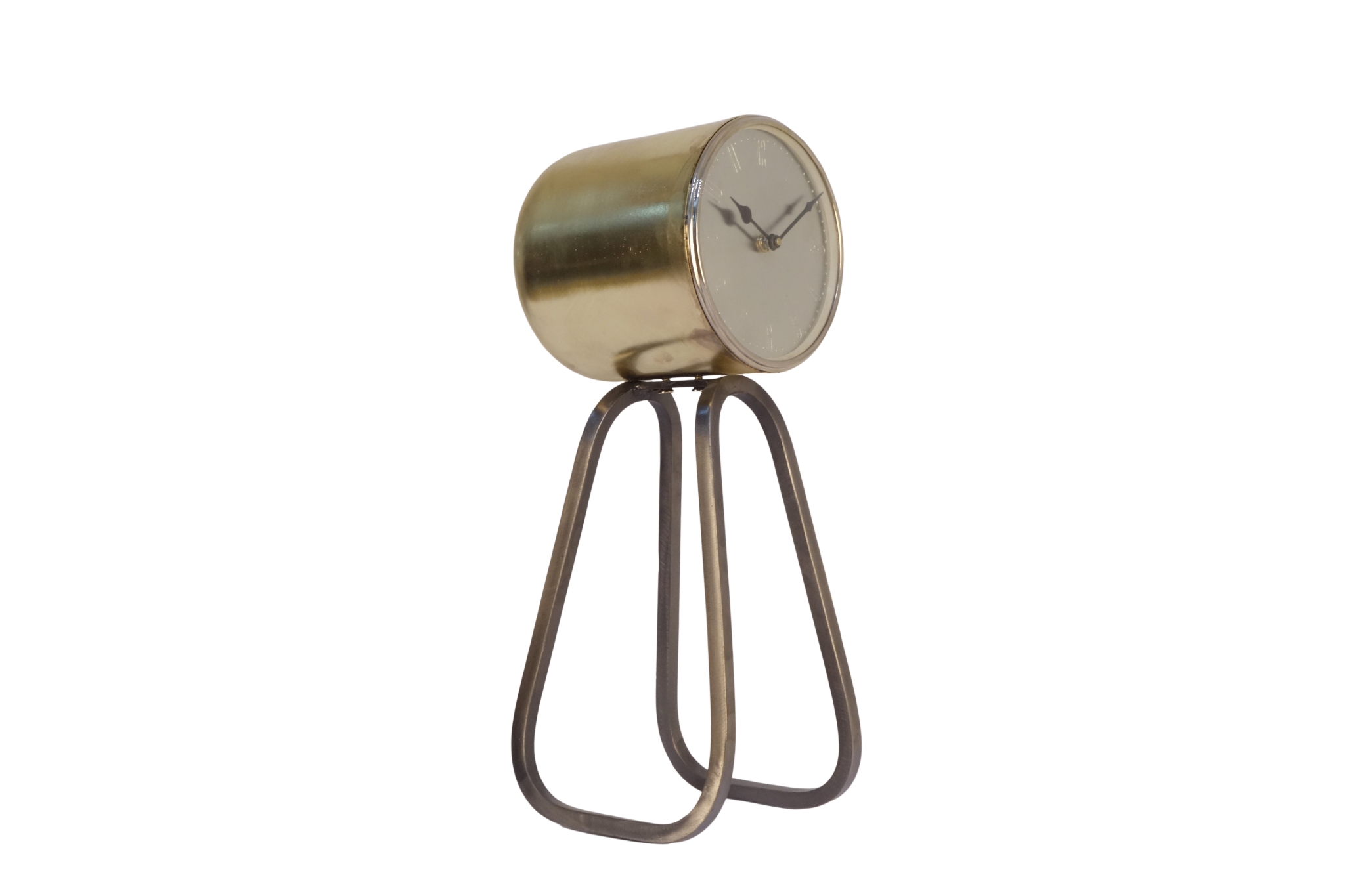 Iron round clock on triangular base