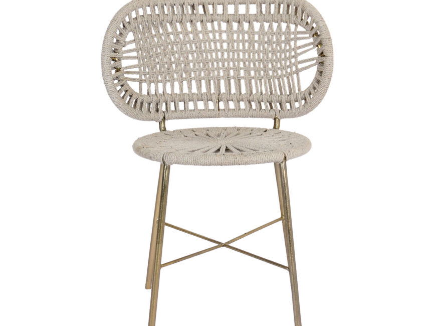 Iron chair with weaved fabric design