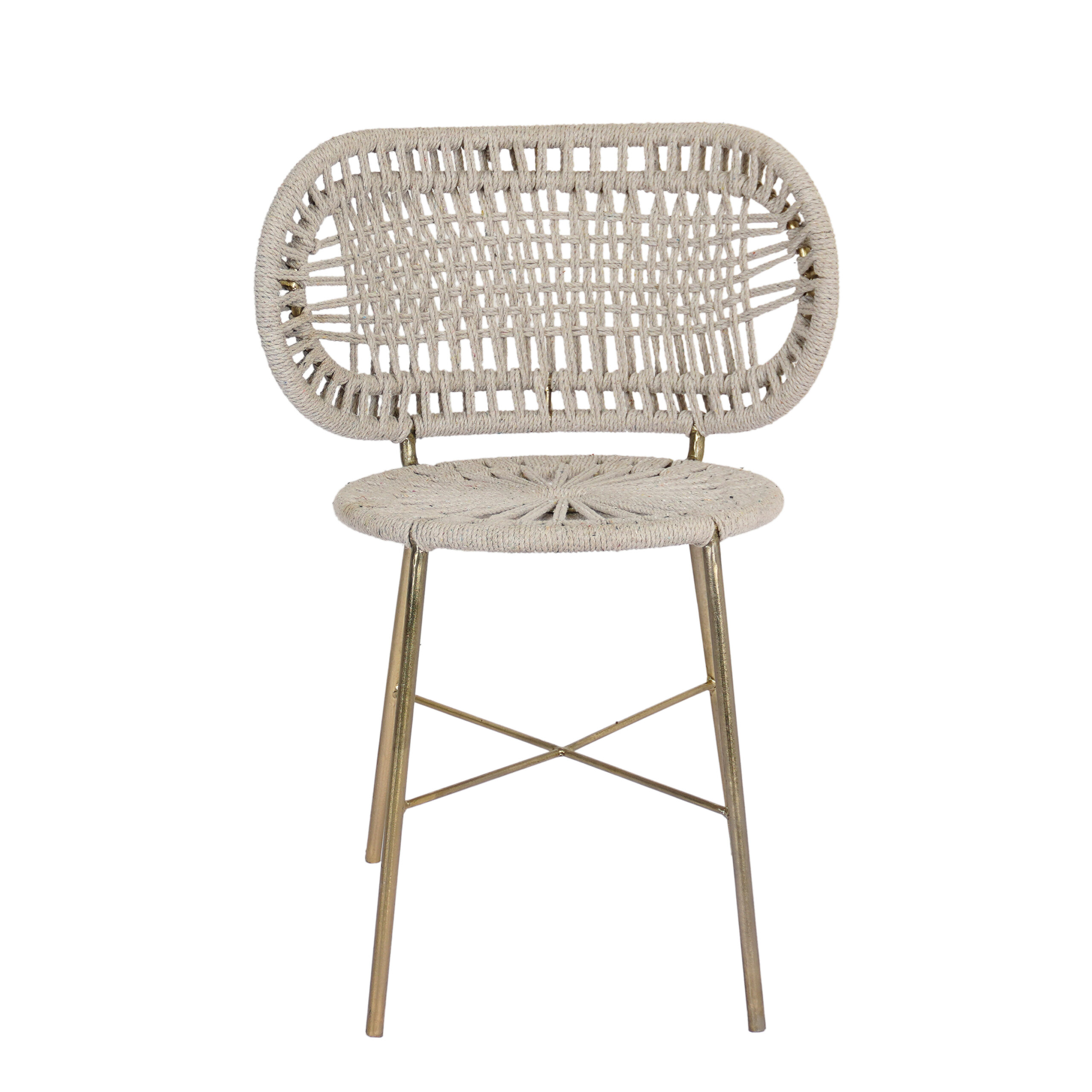Iron chair with weaved fabric design