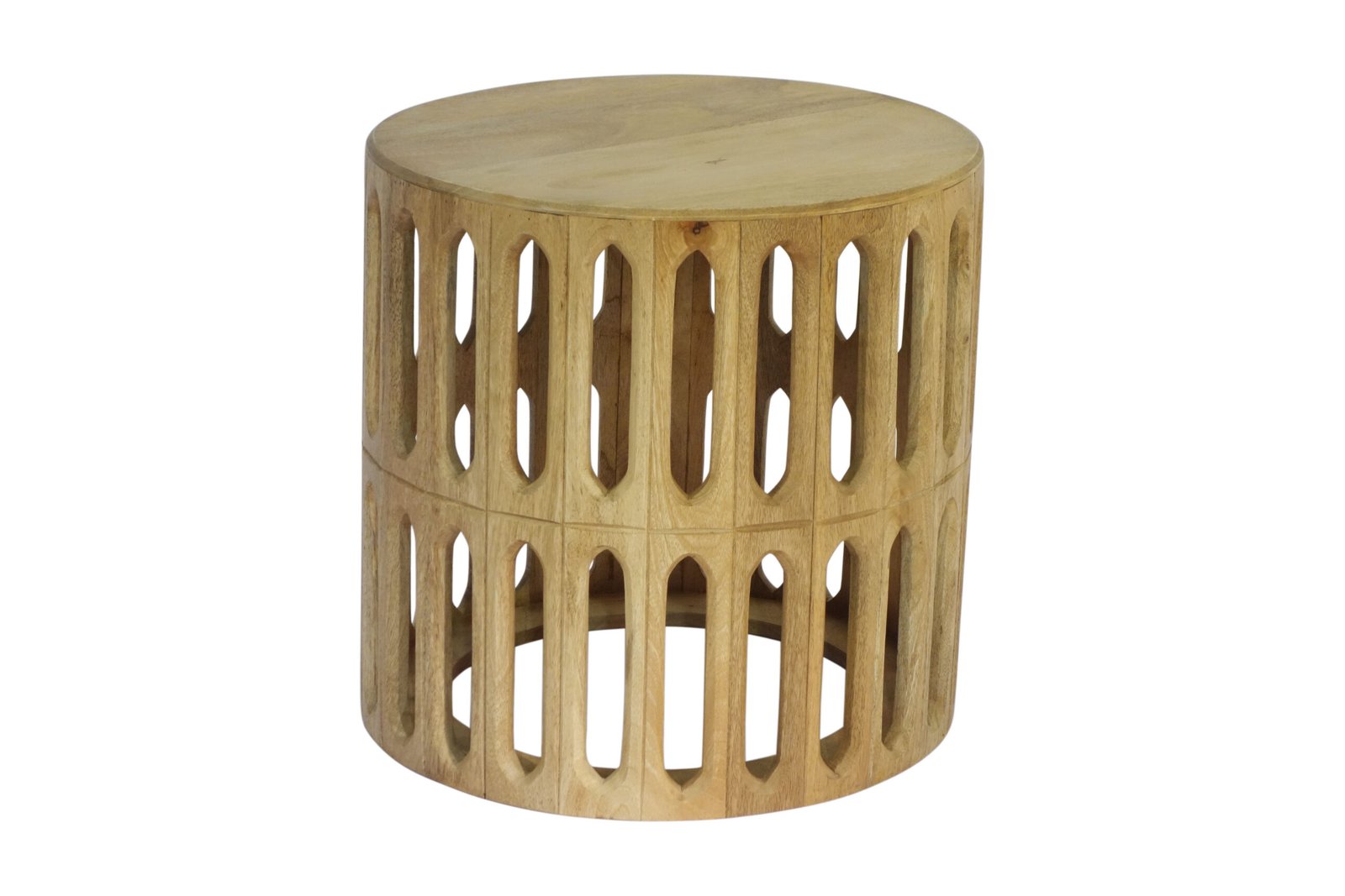 Wooden carved oval tile design Bevelled wood top side table
