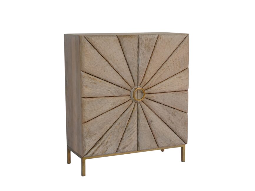 Wooden hammered sunburst design 2 door cabinet
