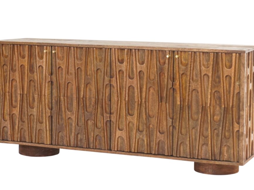 Wooden 4 door sideboard with carved retro design