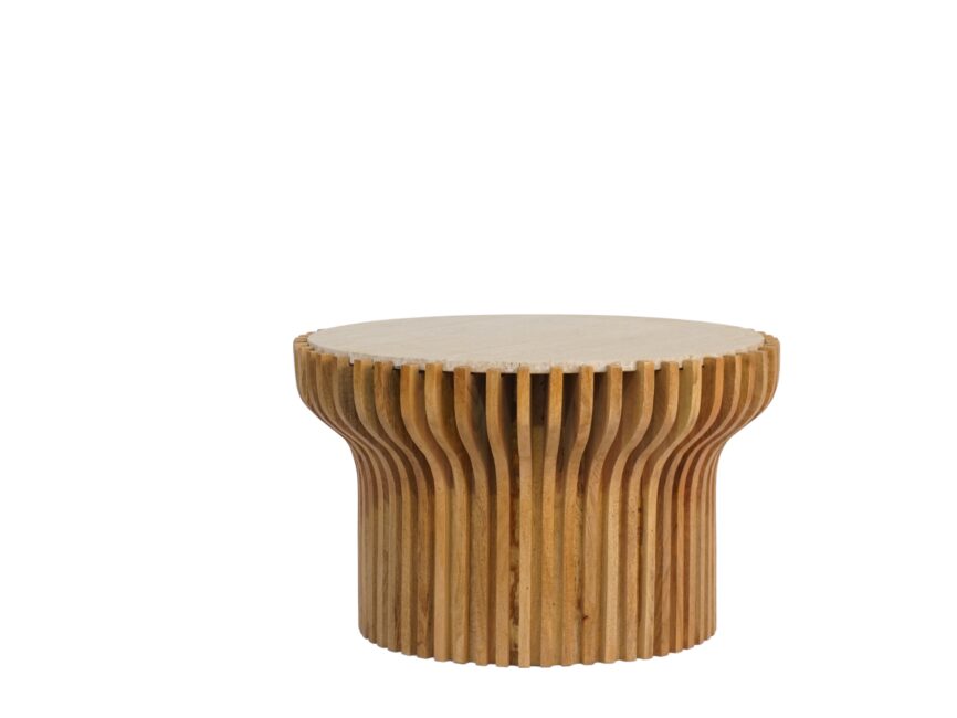 Wooden striped design coffee table with marble top