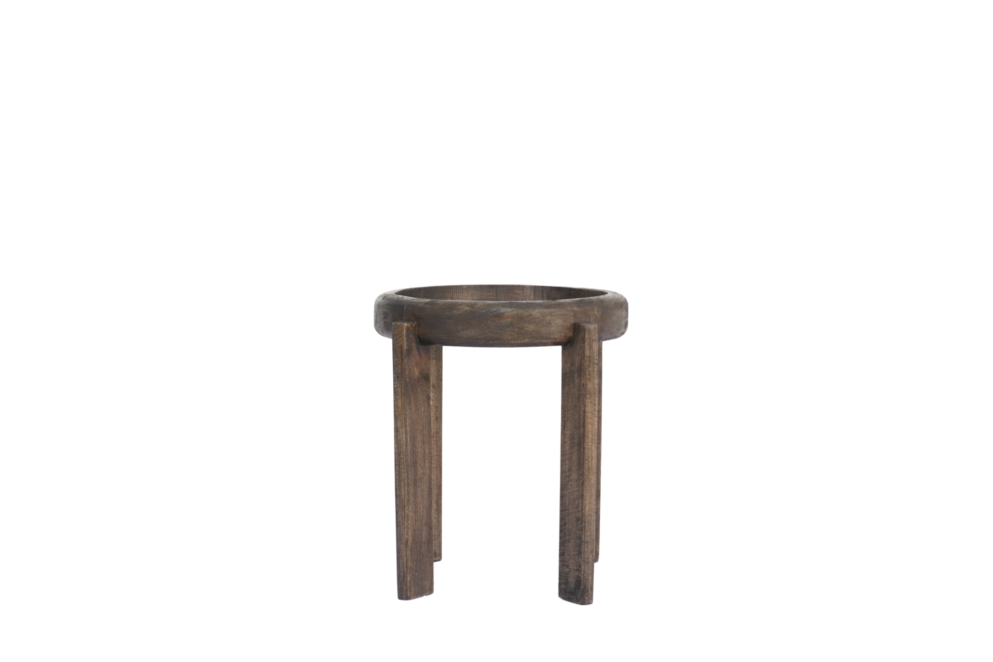 Wooden round side table with black glass top