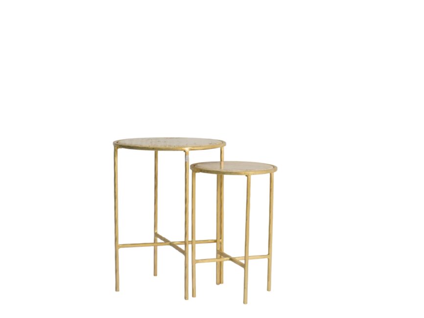 Iron forged set of 2 tables with travertine stone top