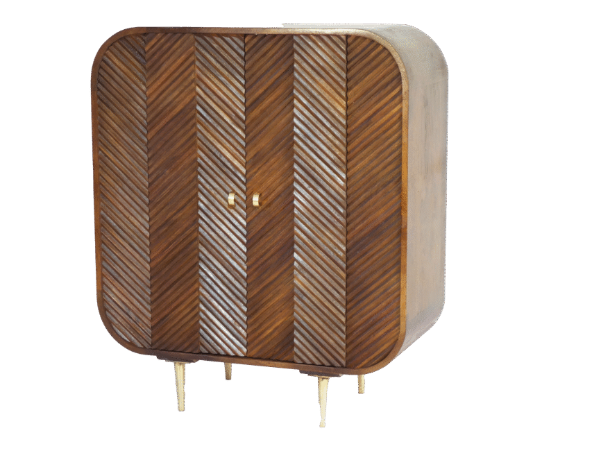 Wooden layered chevron pattern 2 door cabinet