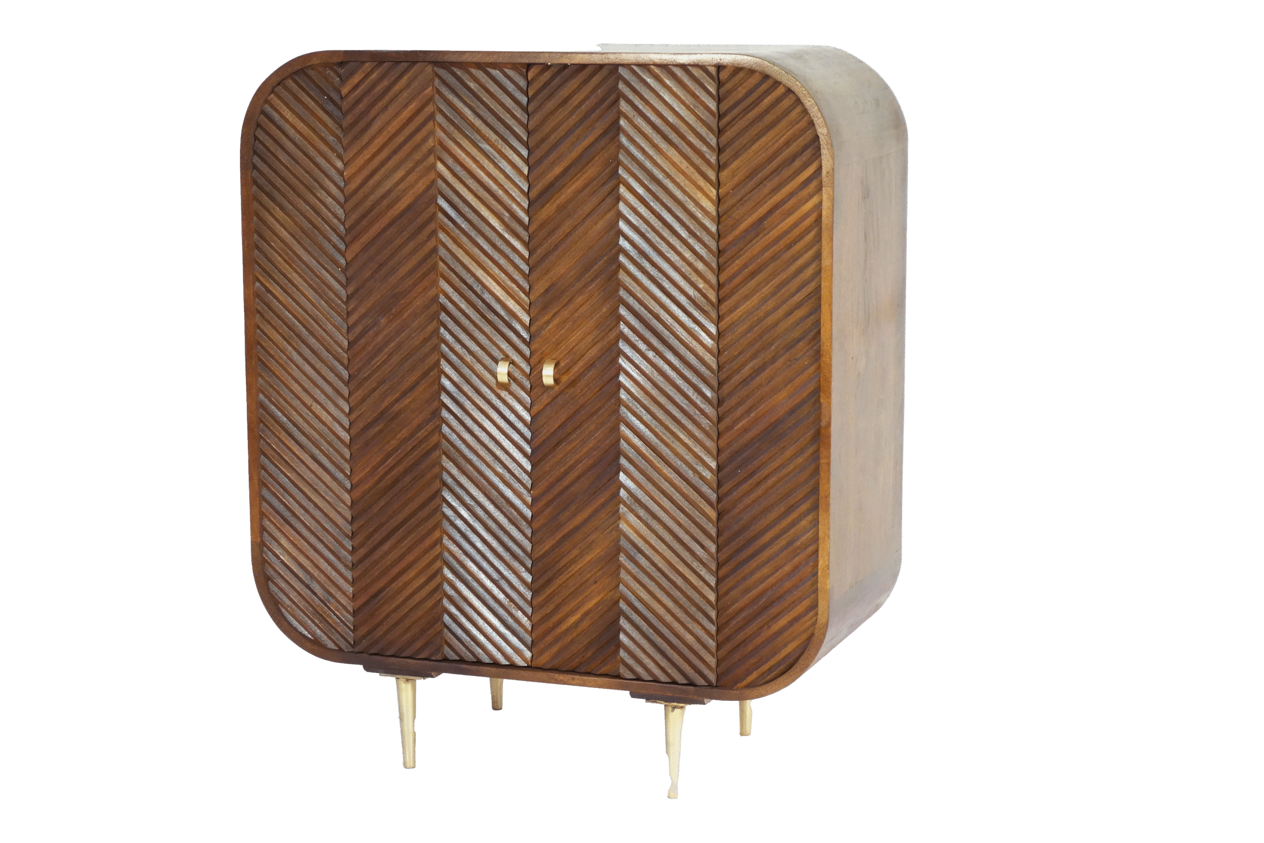 Wooden layered chevron pattern 2 door cabinet