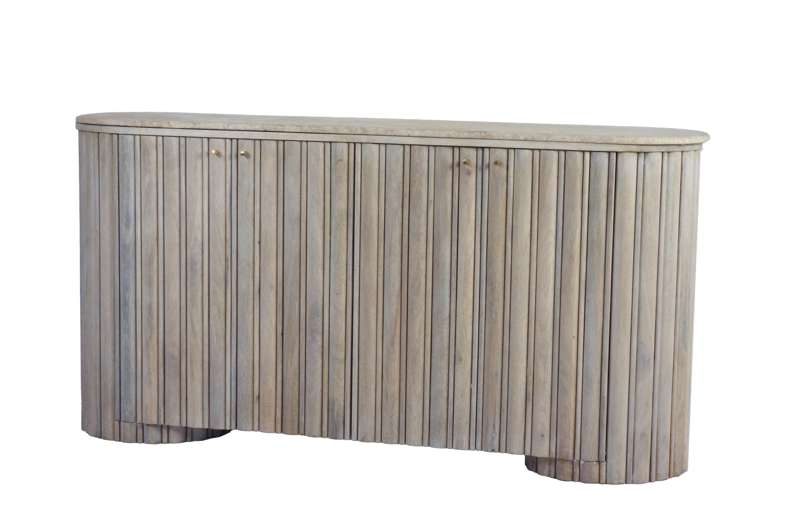 Wooden Curved sideboard with striped design and Travertine stone top