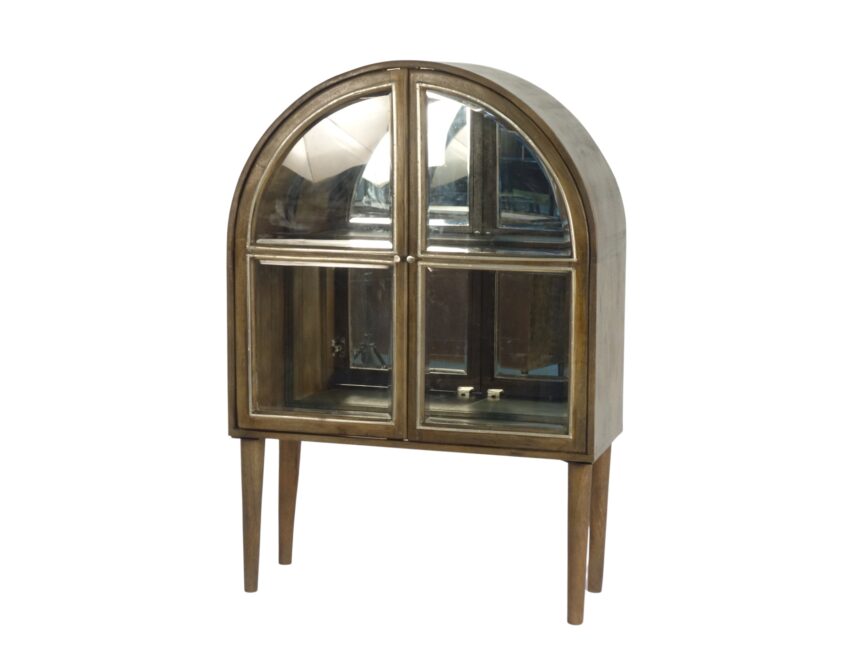 Wooden arch design cabinet with bevelled glass and mirror back