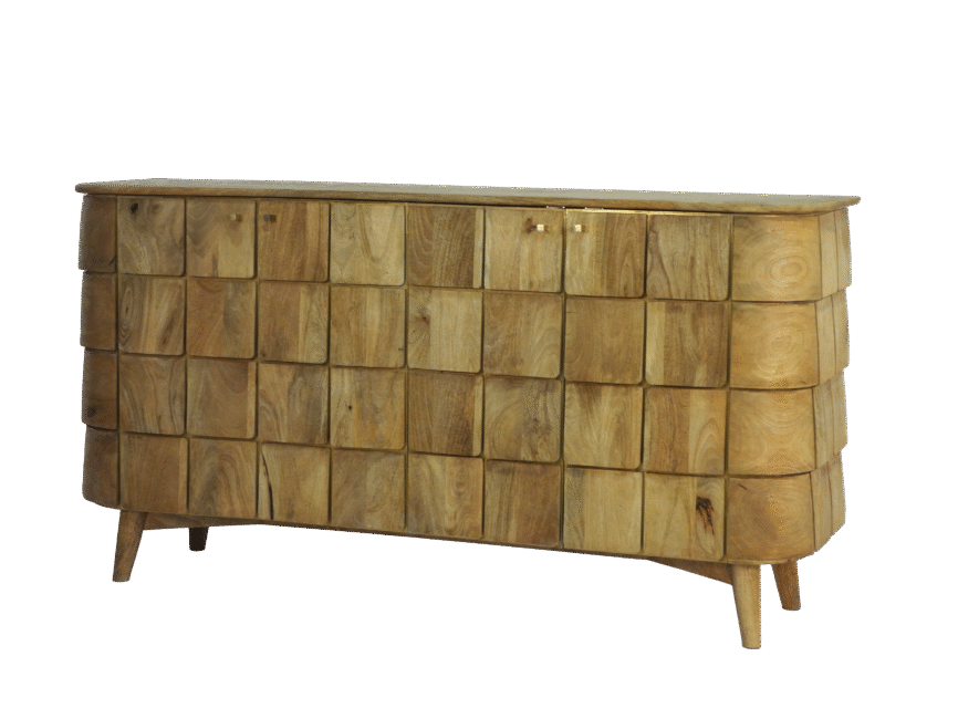 Wooden square tile design sideboard with brass cladding