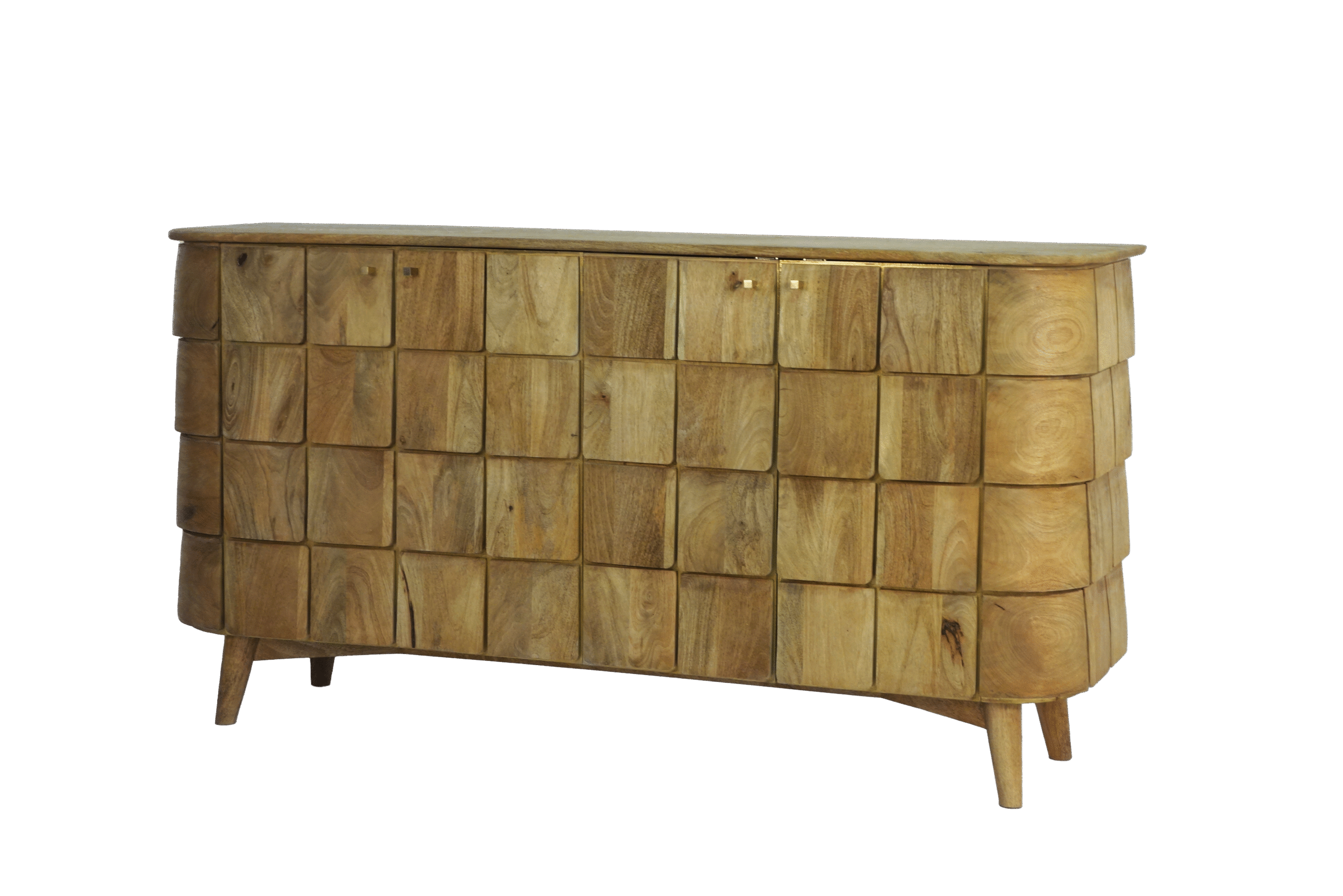Wooden square tile design sideboard with brass cladding