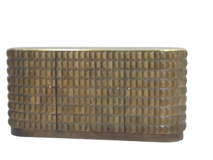 Wooden 4 Door Diamond Design Side Board with emprador marble
