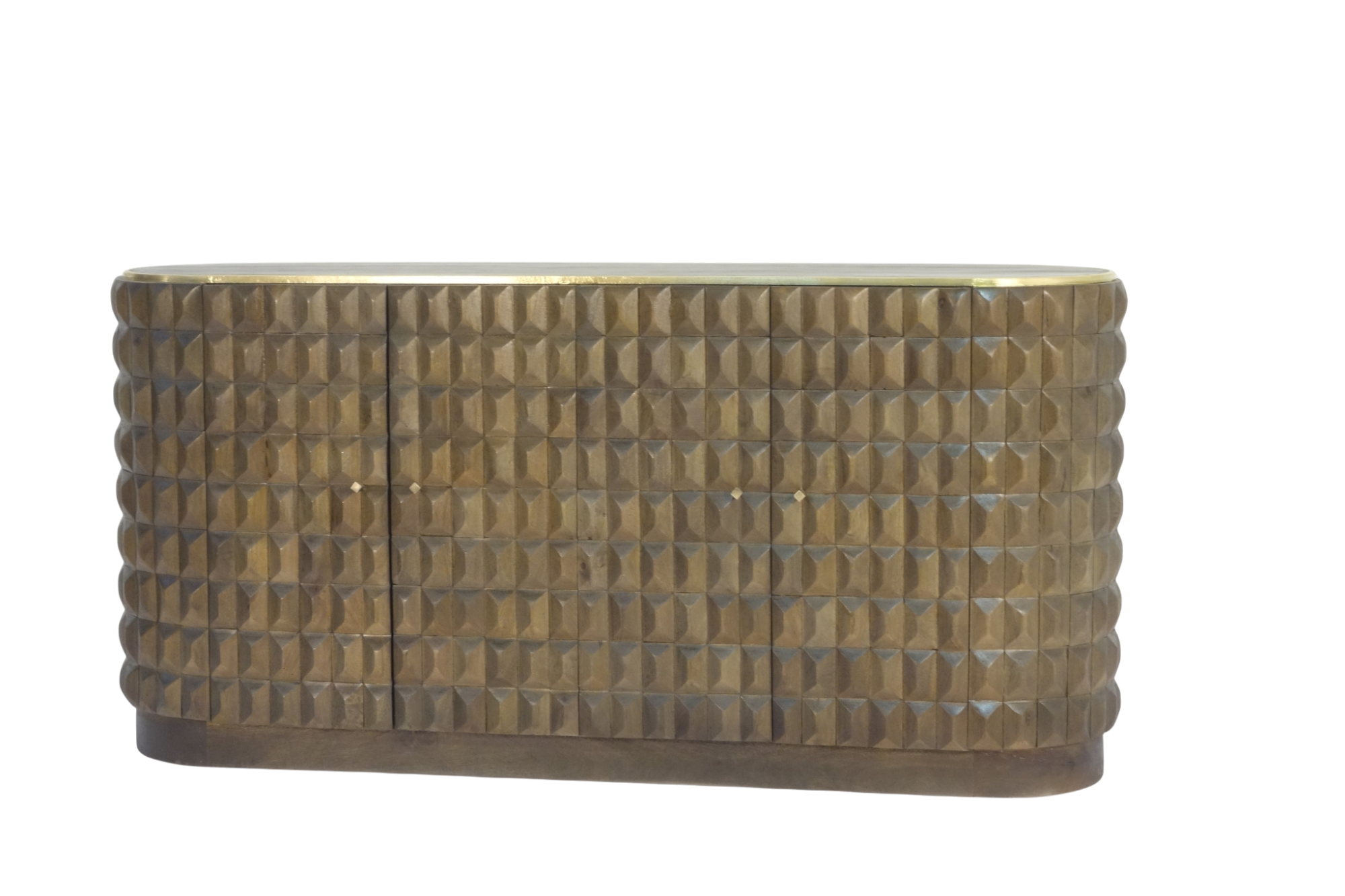 Wooden 4 Door Diamond Design Side Board with emprador marble