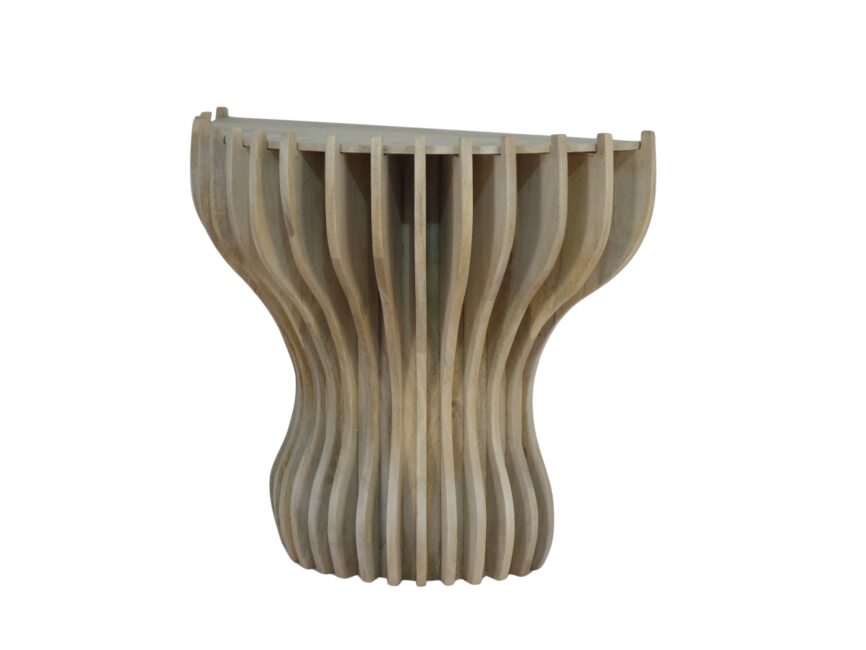 Wooden striped design console table with marble top