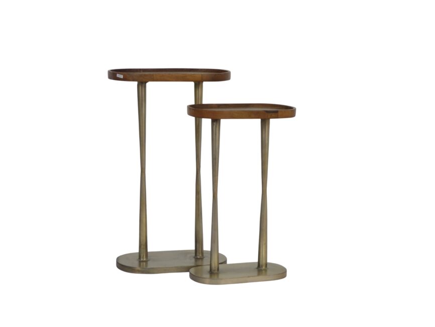 Iron forged set of 2 tables with Oval wooden tray tops
