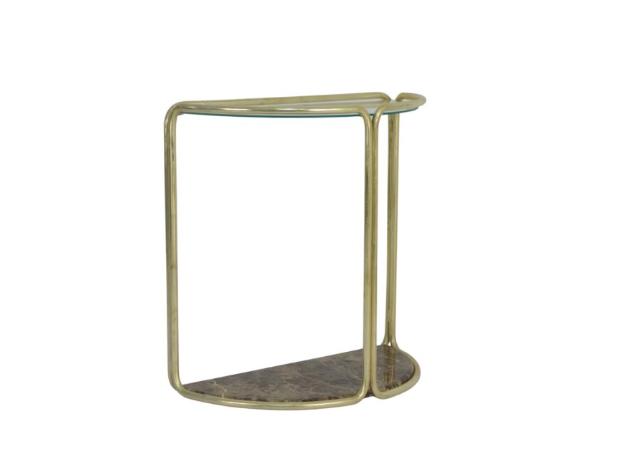 Iron Forged D shape console with glass top and Empadore marble