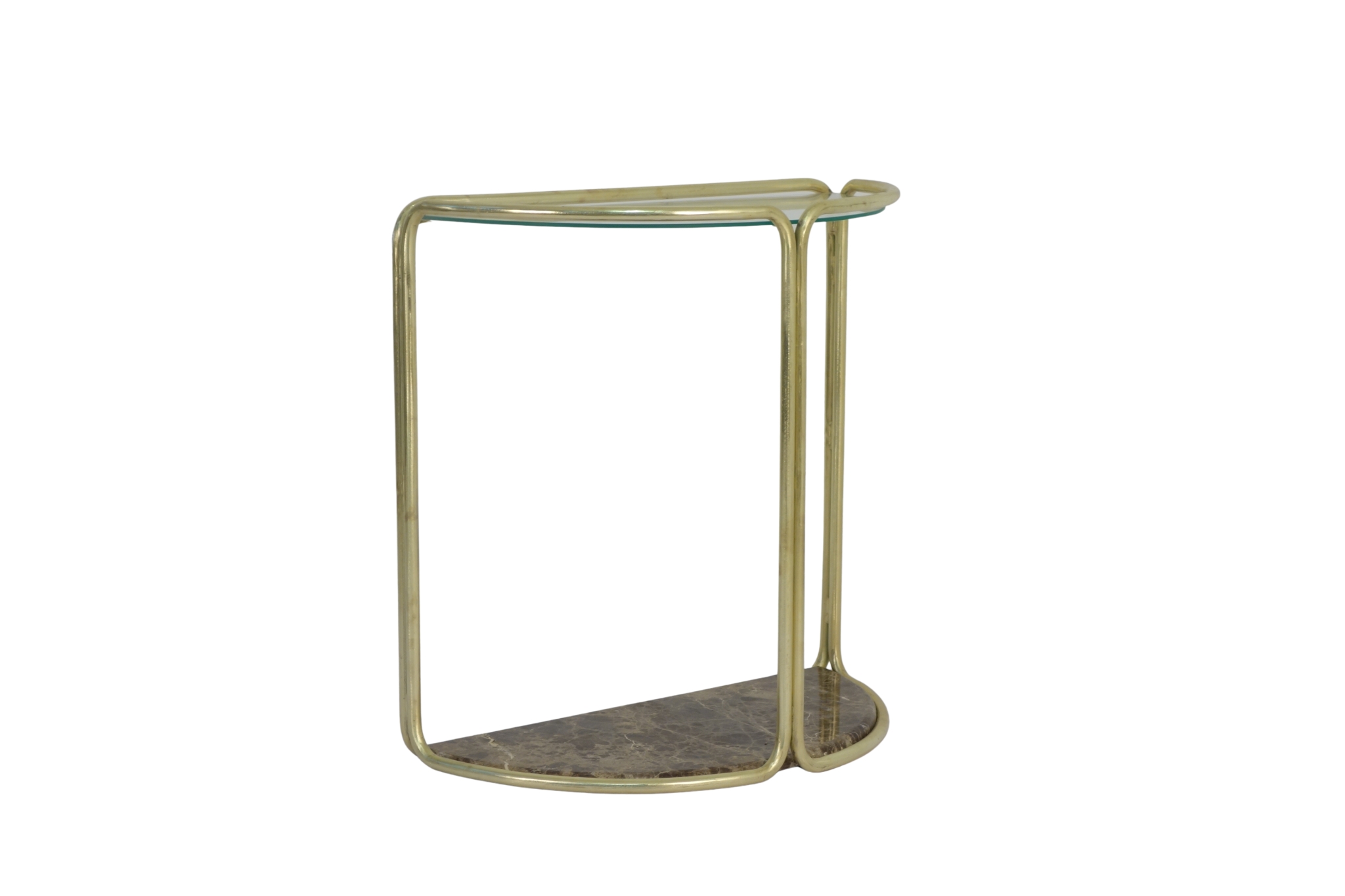 Iron Forged D shape console with glass top and Empadore marble