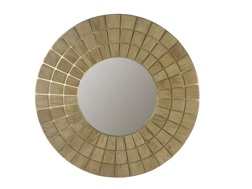 Wooden Round 3 Step Tile Mirror with brass cladding