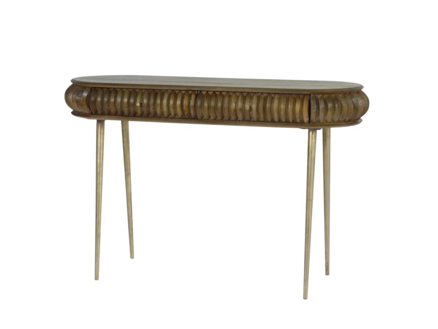 Wooden ring carved design 2 drawer oval console