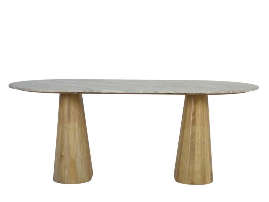 Wooden Oval Pillar design Marble Top Dining Table
