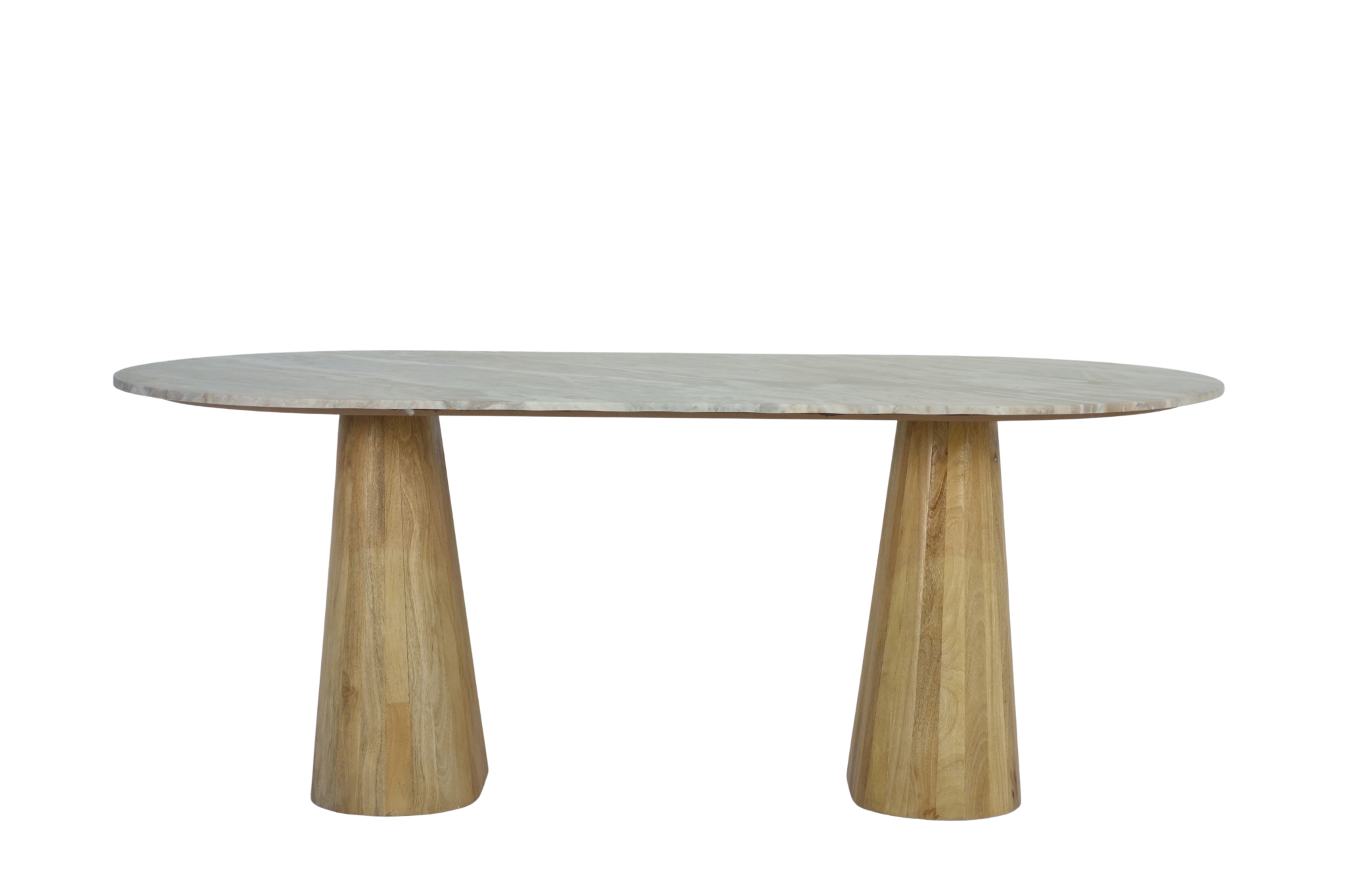 Wooden Oval Pillar design Marble Top Dining Table
