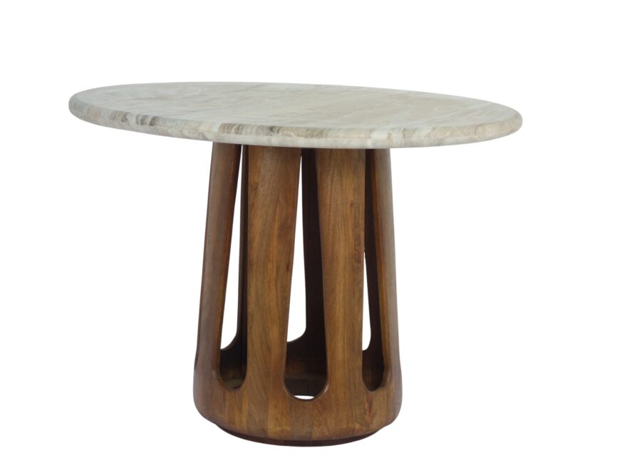 Wooden drop shape design dining table with thick marble top