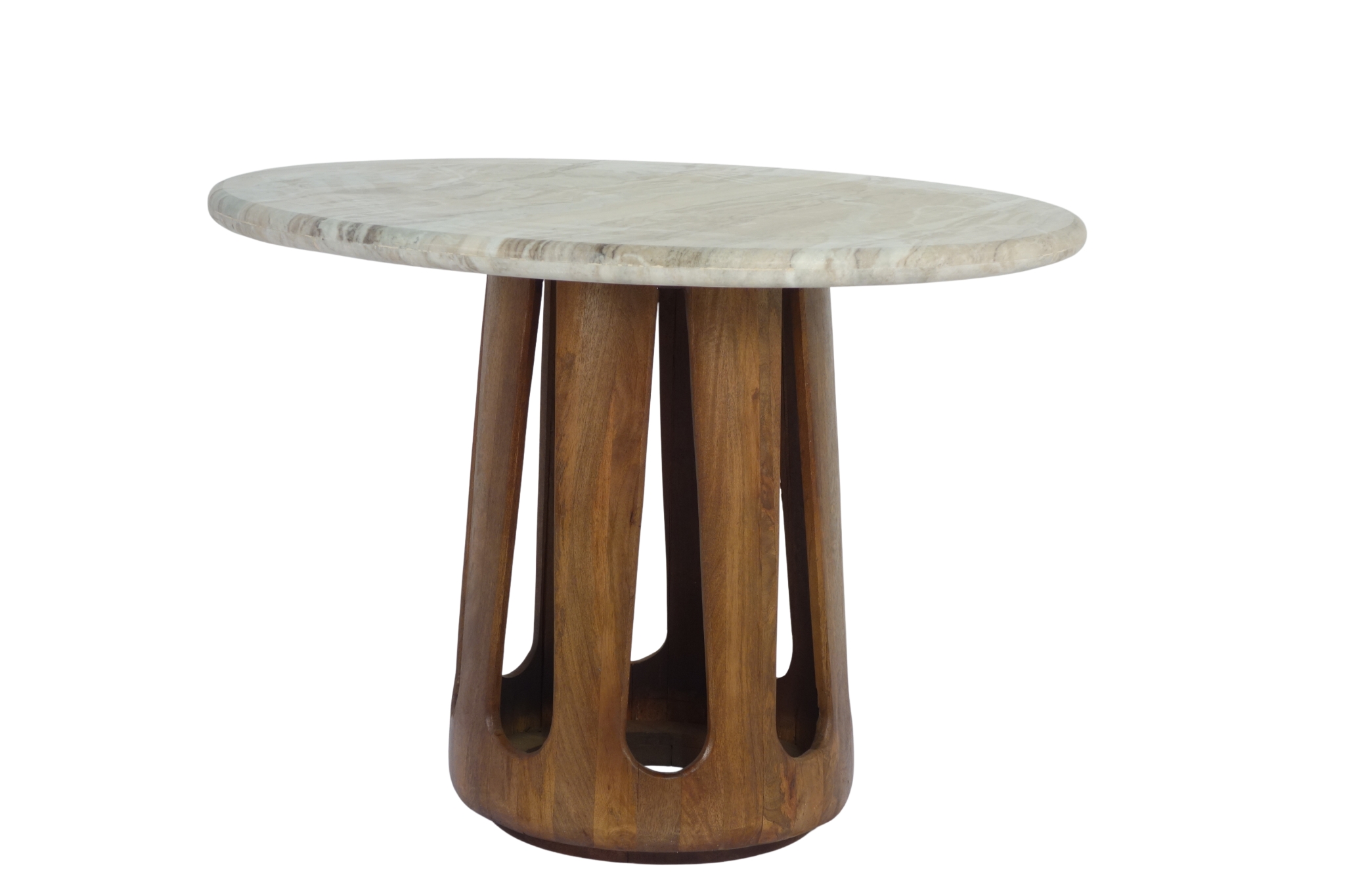 Wooden drop shape design dining table with thick marble top