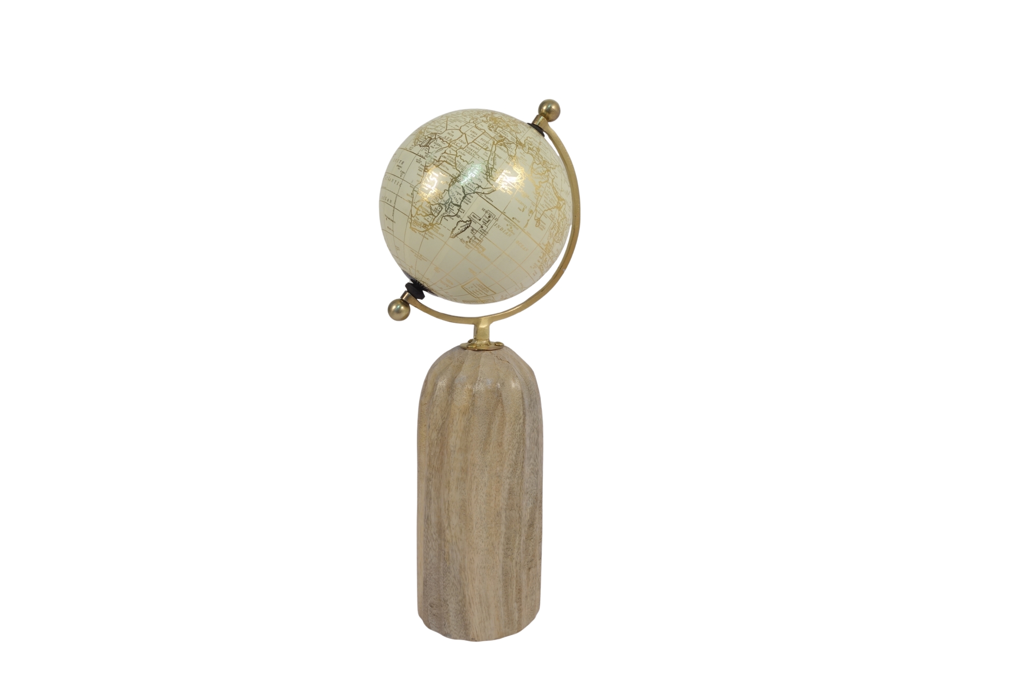 Globe on wooden carved pillar base