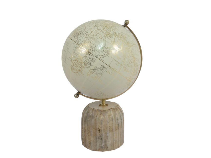 Globe on wooden carved pillar base