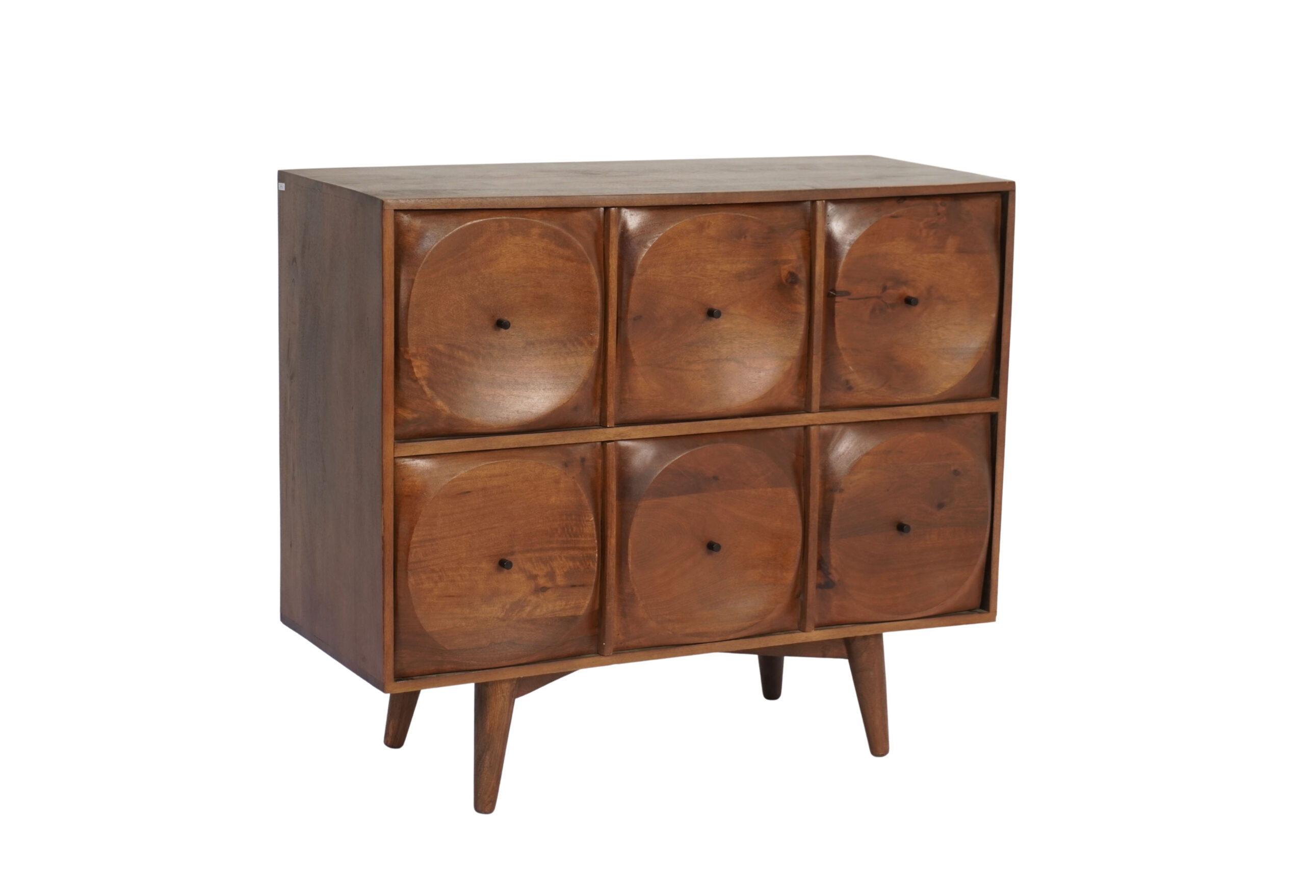 Wooden carved circle design 2 drawer cabinet