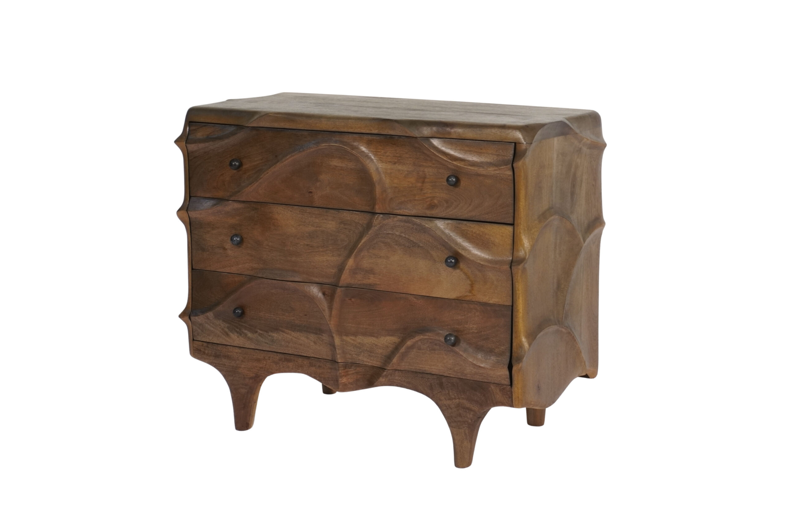 Wooden carved 3 drawer cabinet with marble knobs