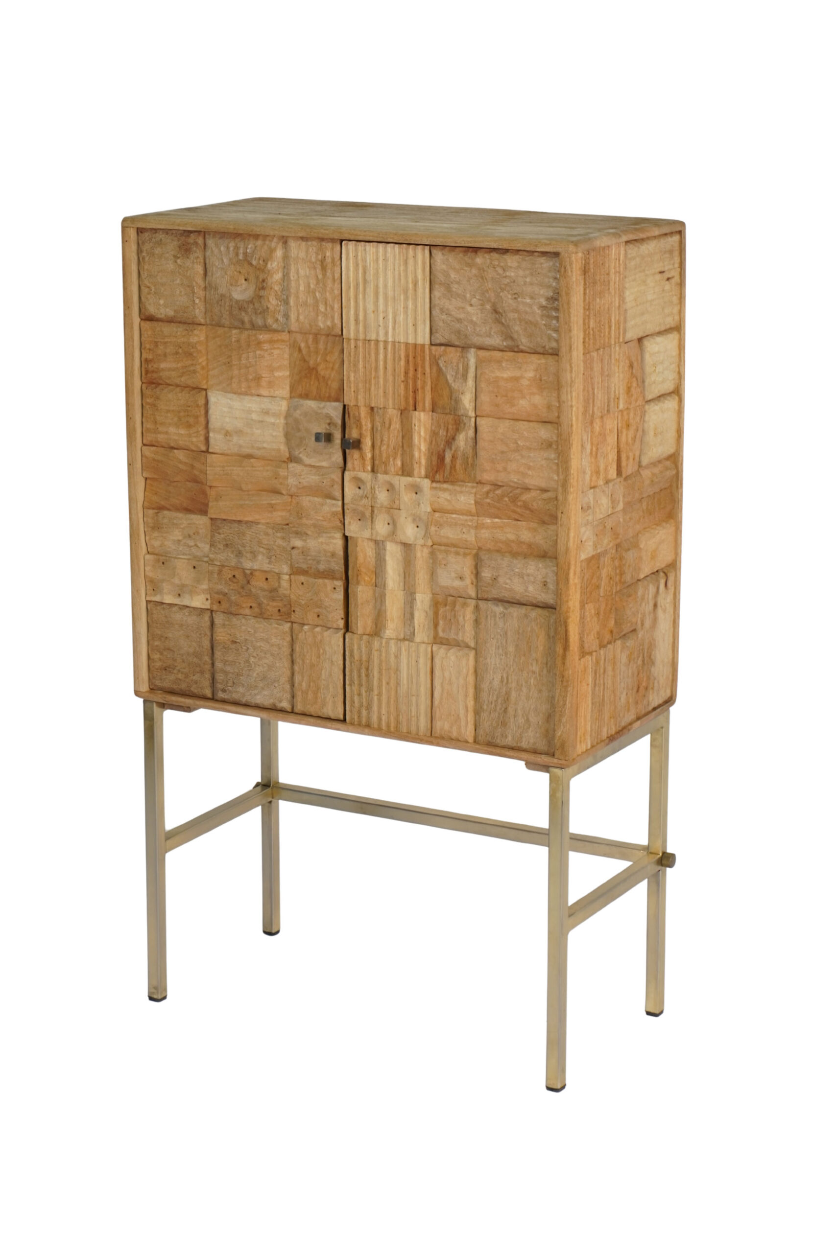 Wooden carved multi tile design cabinet on stand