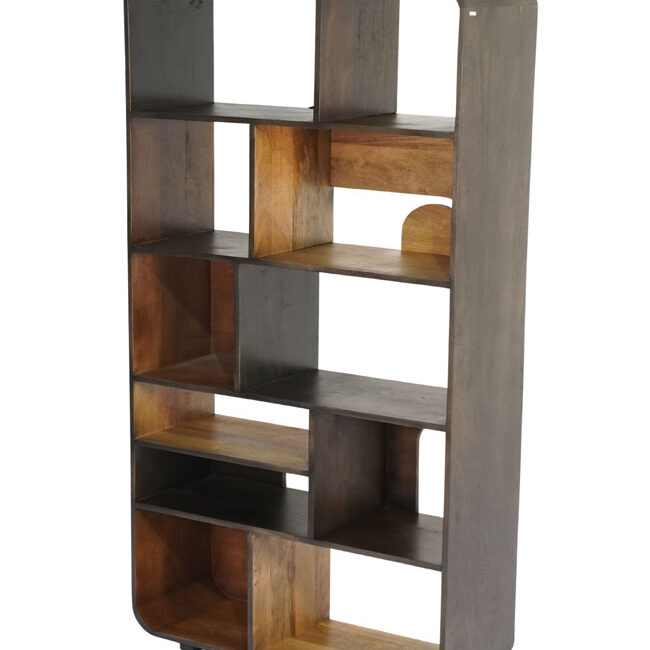 Wooden multi level shelf with two tone finish