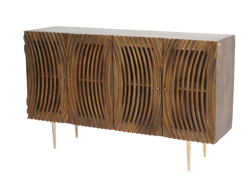 Wooden 4 door lattice work on glass door sideboard