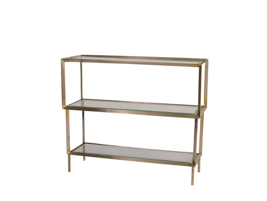 Wooden step design console table with bevelled glass tops