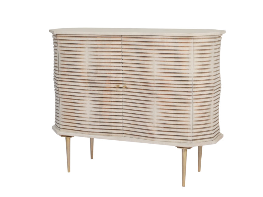 Wooden groove design cabinet on stand