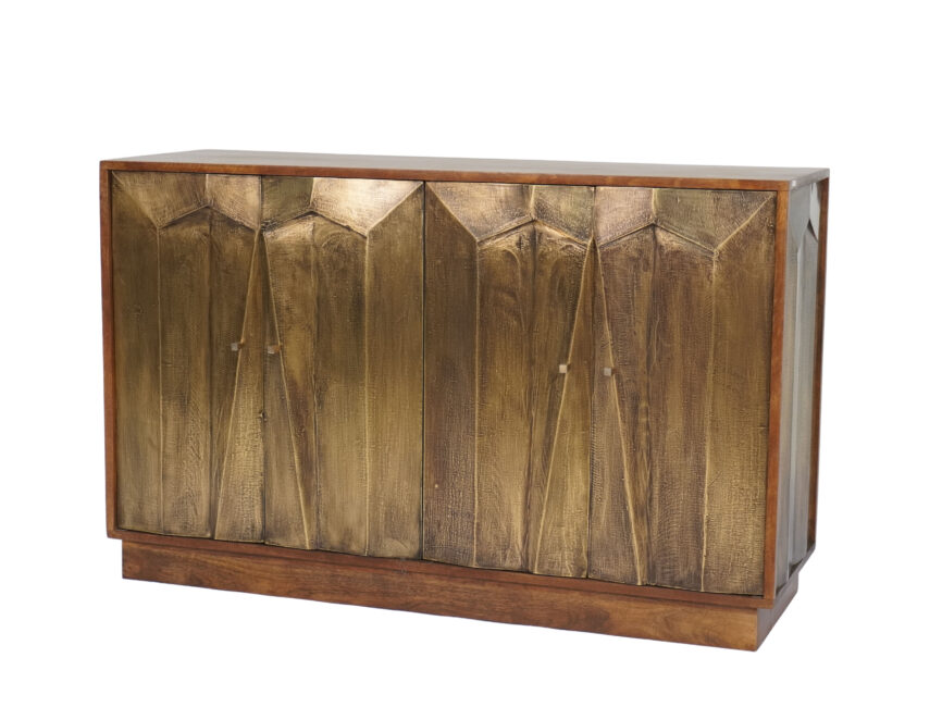 Wooden panel design 4 door sideboard with brass cladding