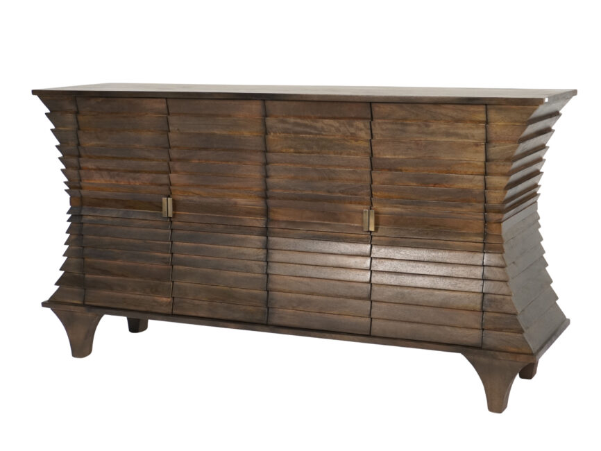 Wooden curved striped design 4 door sideboard