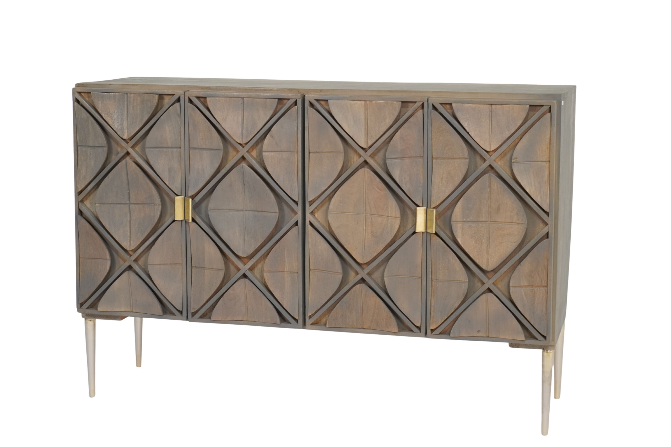 Wooden leaf carved 4 door sideboard