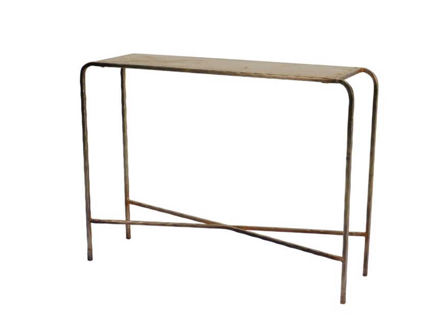 Iron hammered design console with travertine stone top