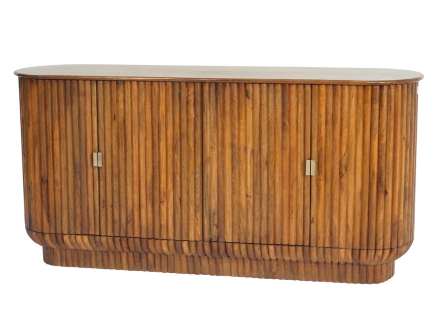Wooden curved flute design 4 door sideboard