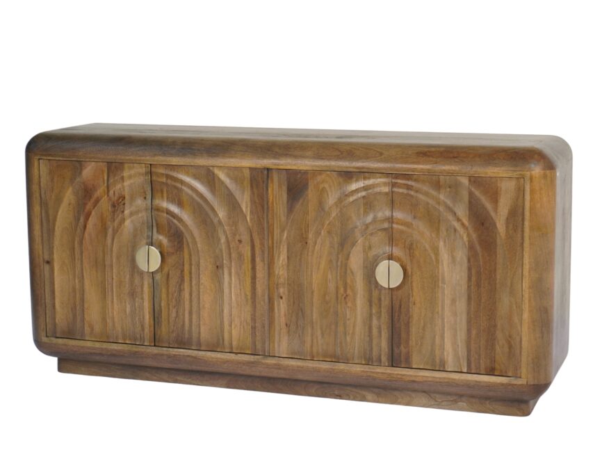 Wooden carved arch design sideboard on pedestal base